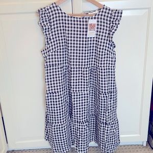 Navy and white gingham checked sleeveless dress XL